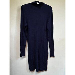 Simply Styled Womens Turtleneck Sweater Dress Large Blue Ribbed Knit Maritime